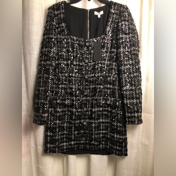 Gianni Bini Black and White Sequin Tweed Dress size 6 NWT - Picture 6 of 16